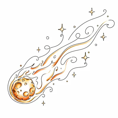 Hand Drawn Illustration Of A Flaming Meteorite