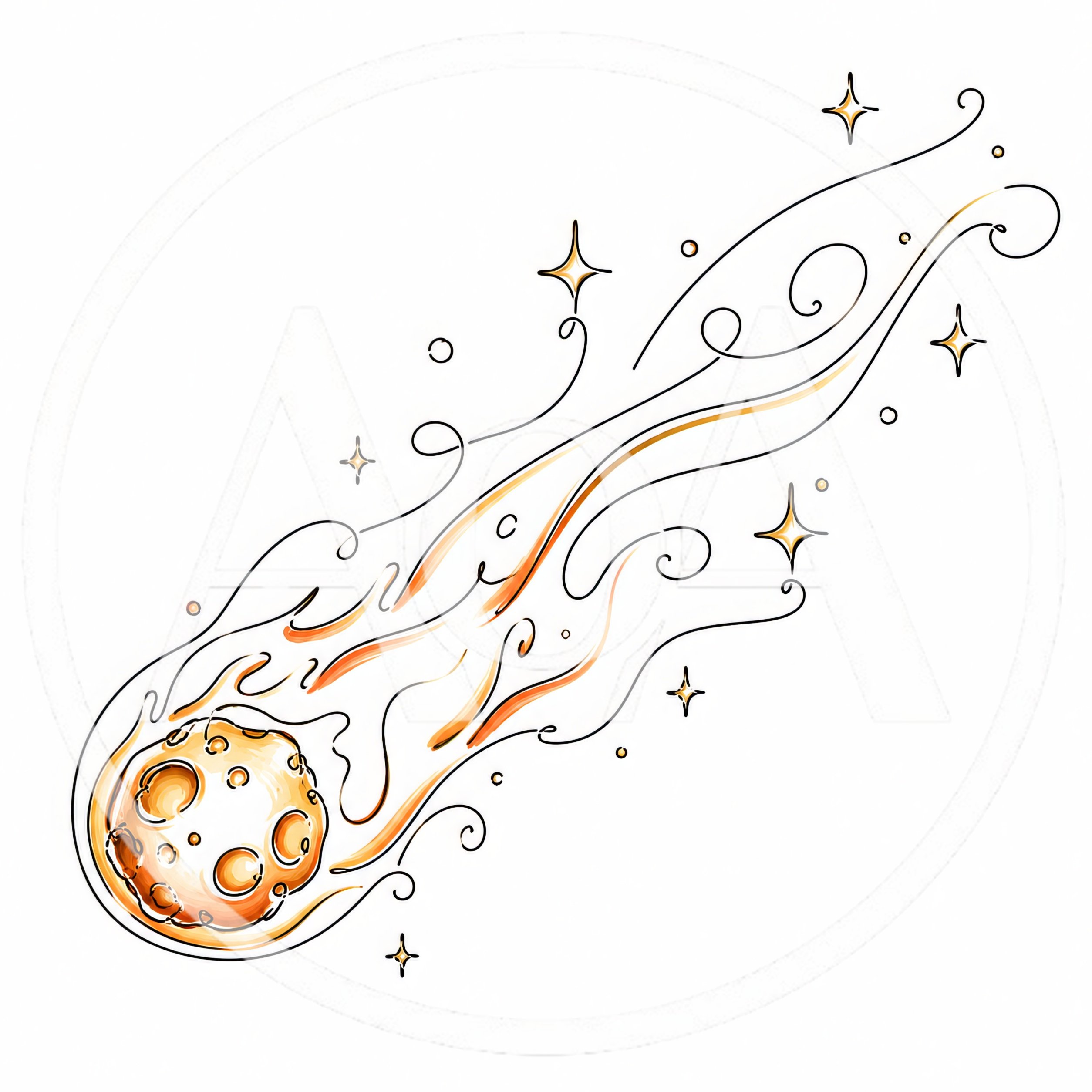 Hand Drawn Illustration Of A Flaming Meteorite