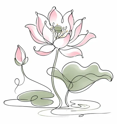 Continuous Line Drawing Of A Lotus Flower