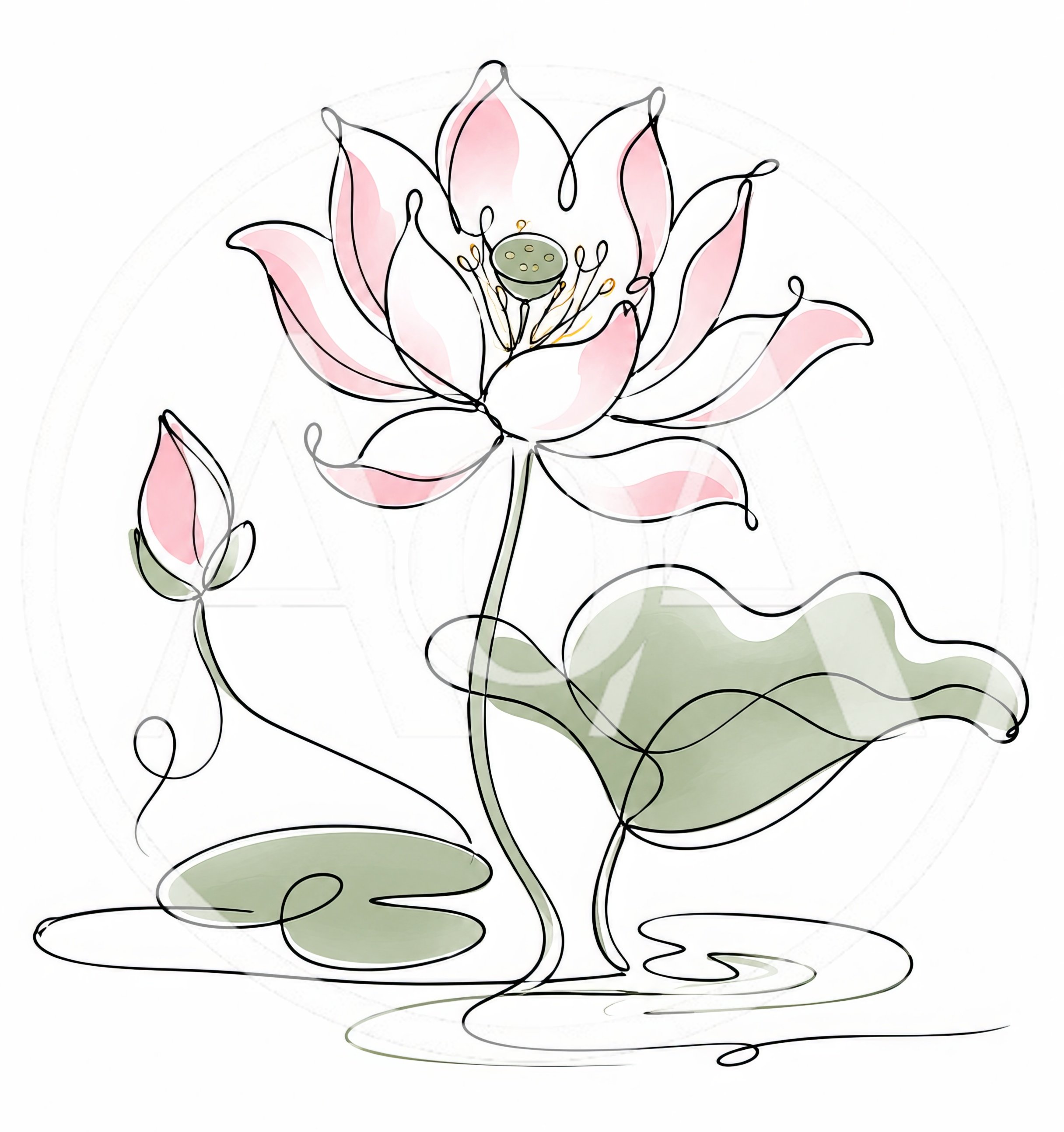 Continuous Line Drawing Of A Lotus Flower