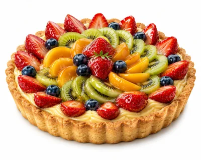 Fresh Fruit Tart With Strawberries Kiwis And Blueberries