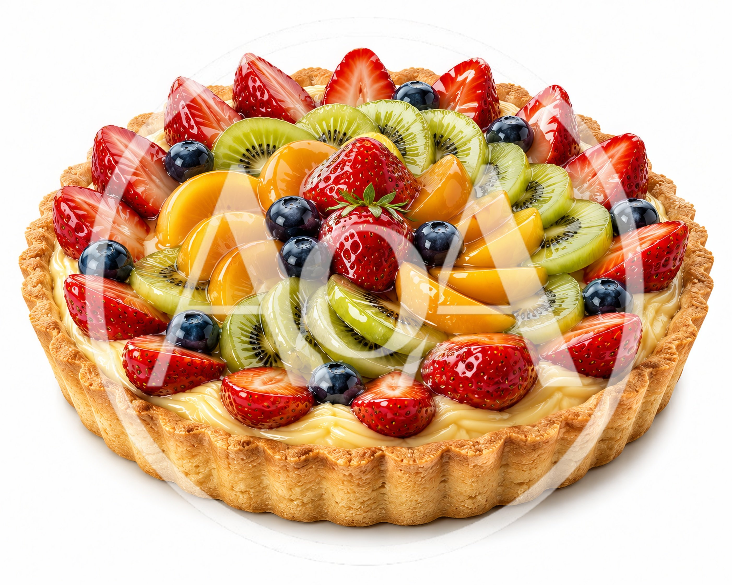 Fresh Fruit Tart With Strawberries Kiwis And Blueberries