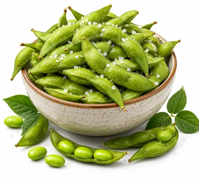 Bowl Of Fresh Steamed Edamame With Sea Salt