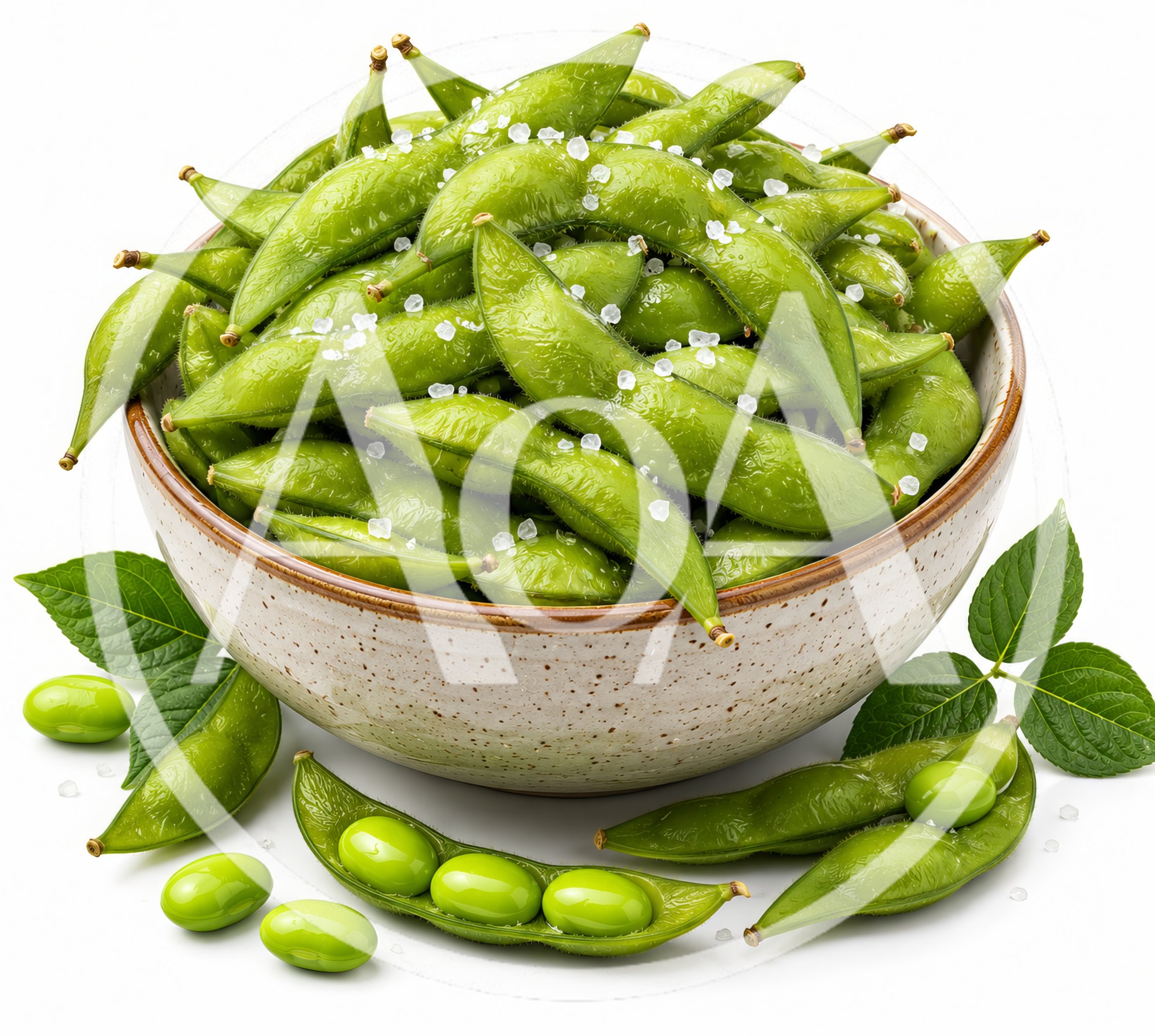 Bowl Of Fresh Steamed Edamame With Sea Salt
