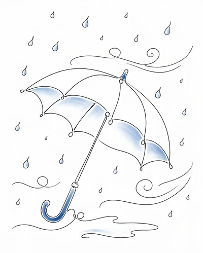 Minimalist Line Art Illustration Of An Umbrella In Rain