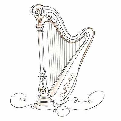 Elegant Line Art Illustration Of A Classical Harp