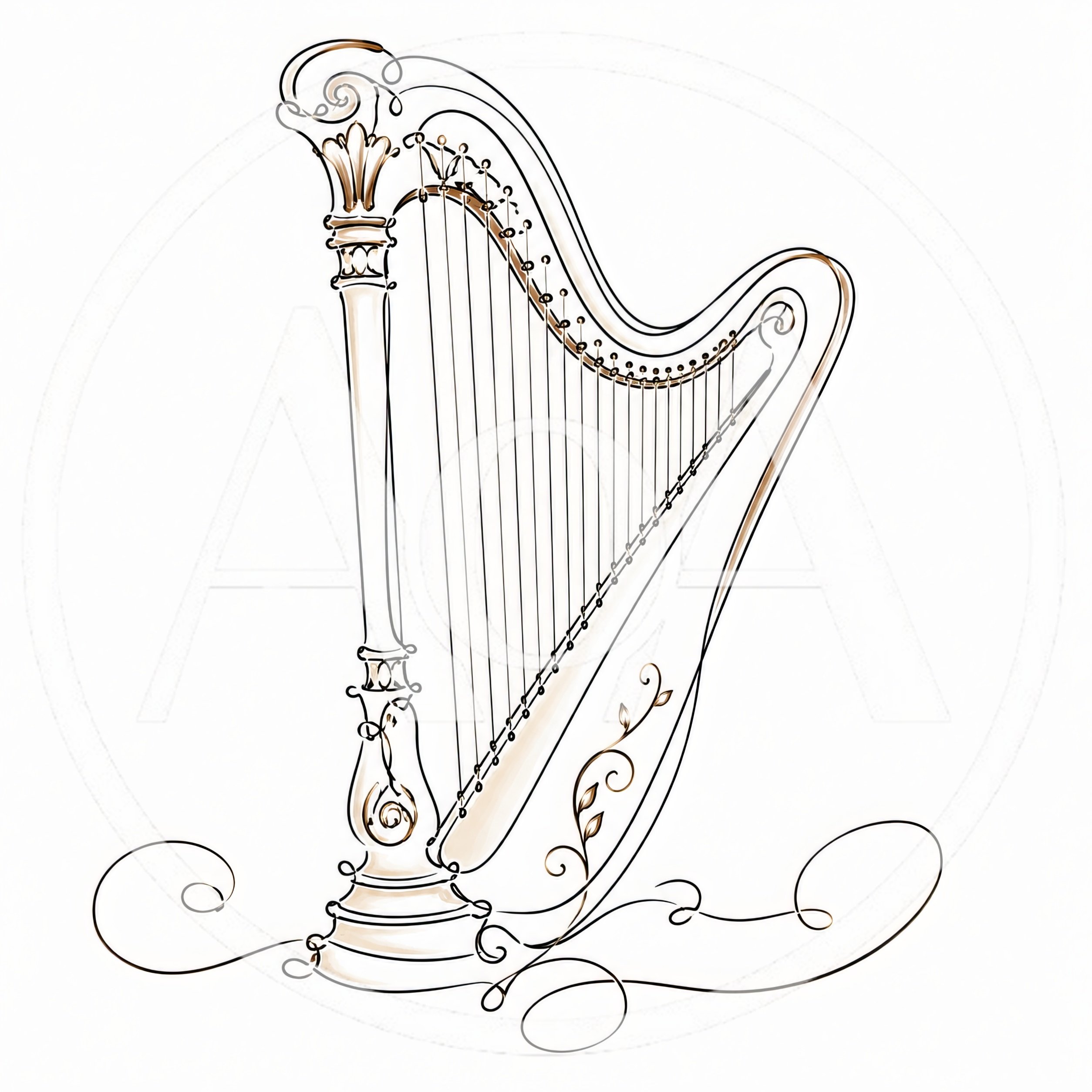 Elegant Line Art Illustration Of A Classical Harp