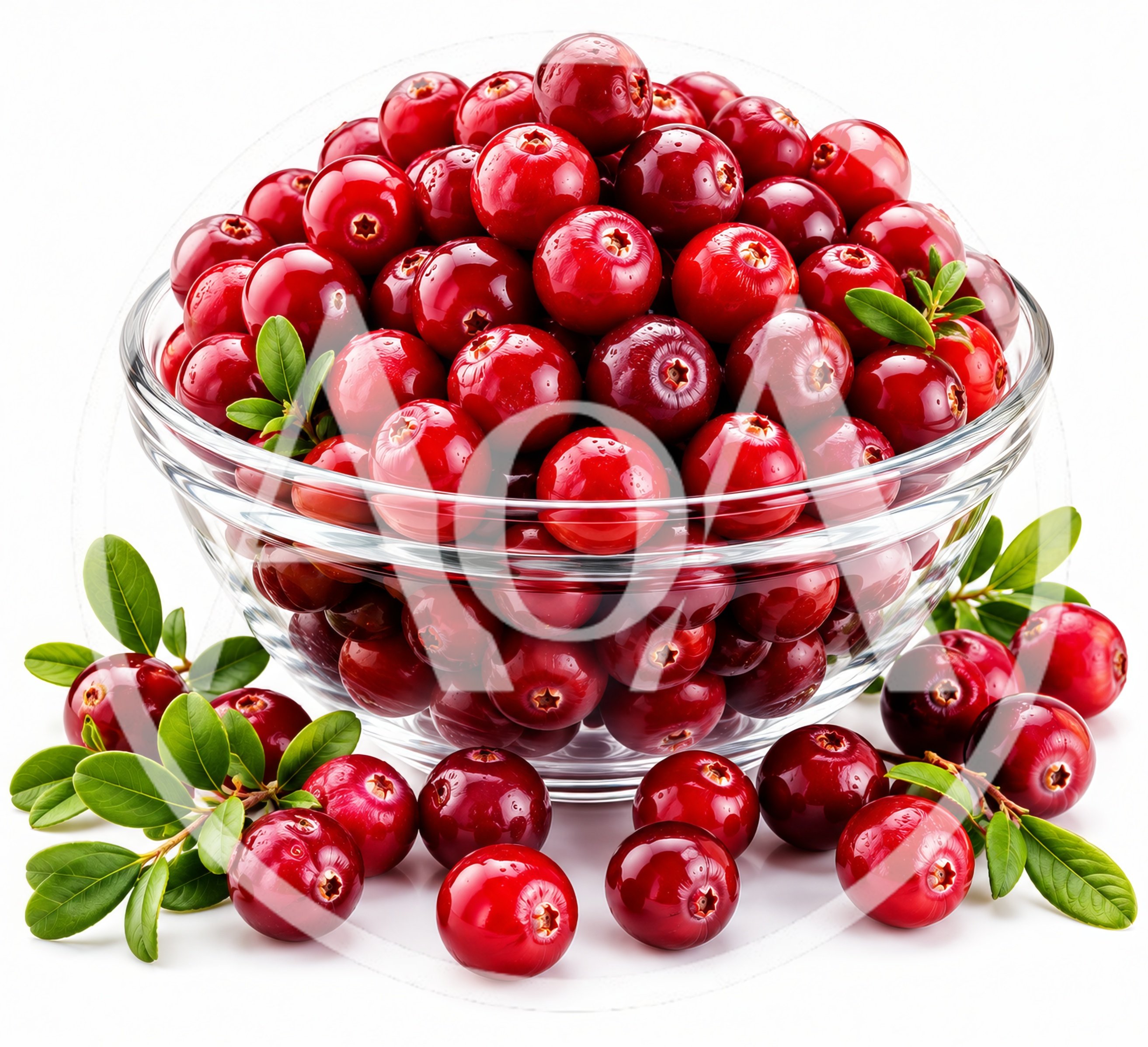 Fresh Red Cranberries In A Glass Bowl