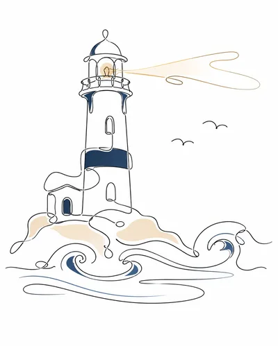 Minimalist Line Art Illustration Of A Lighthouse