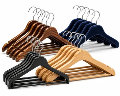 Assorted Wooden and Velvet Clothes Hangers