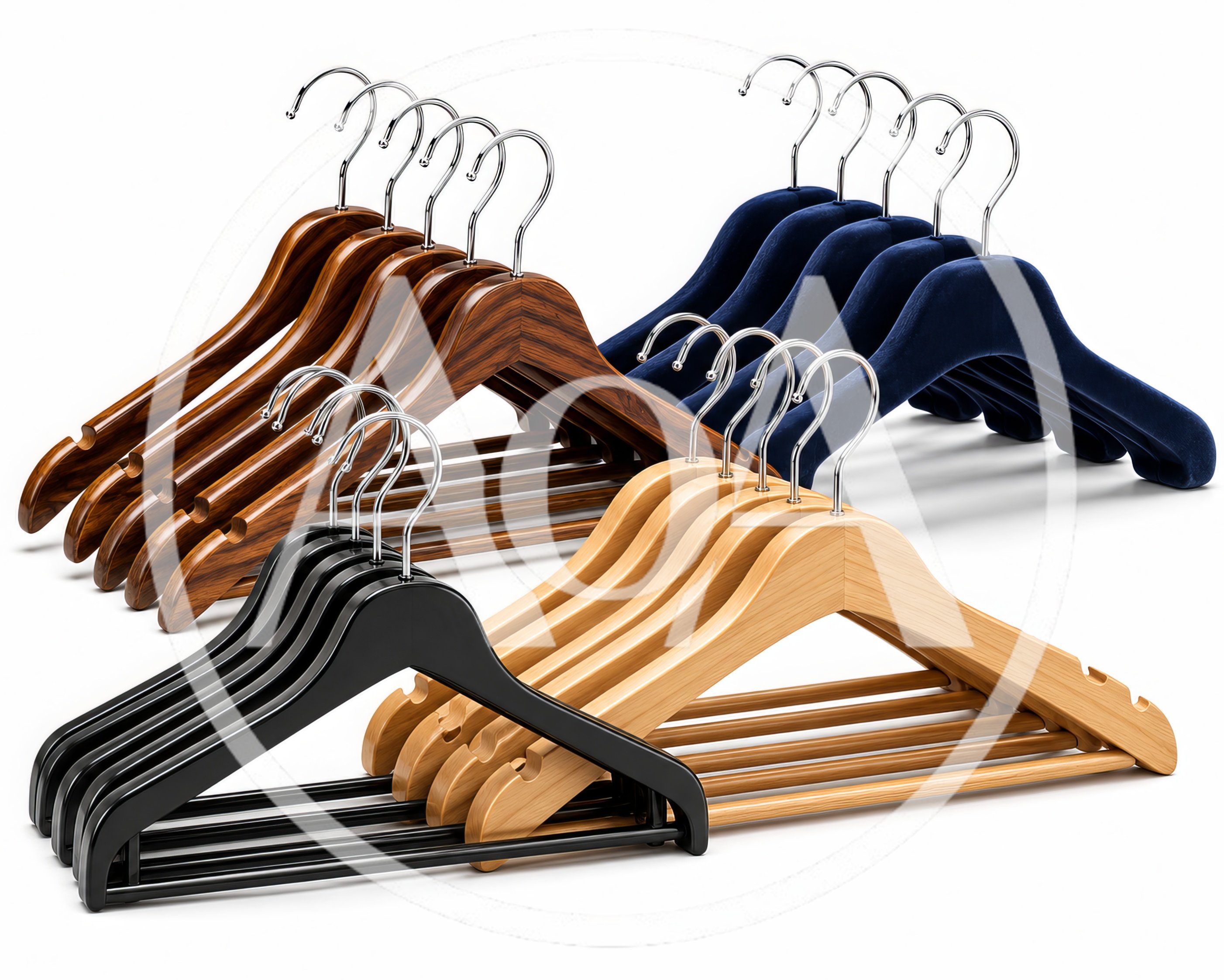 Assorted Wooden and Velvet Clothes Hangers