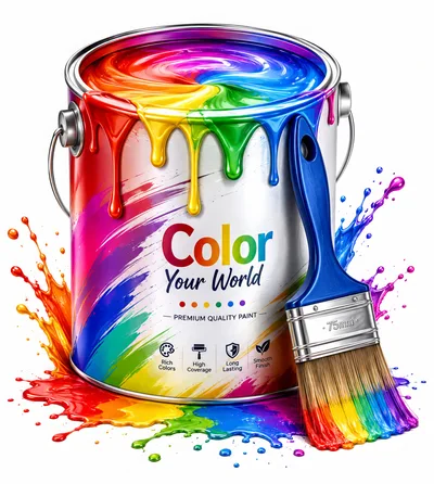 Paint Can With Rainbow Swirl And Brush