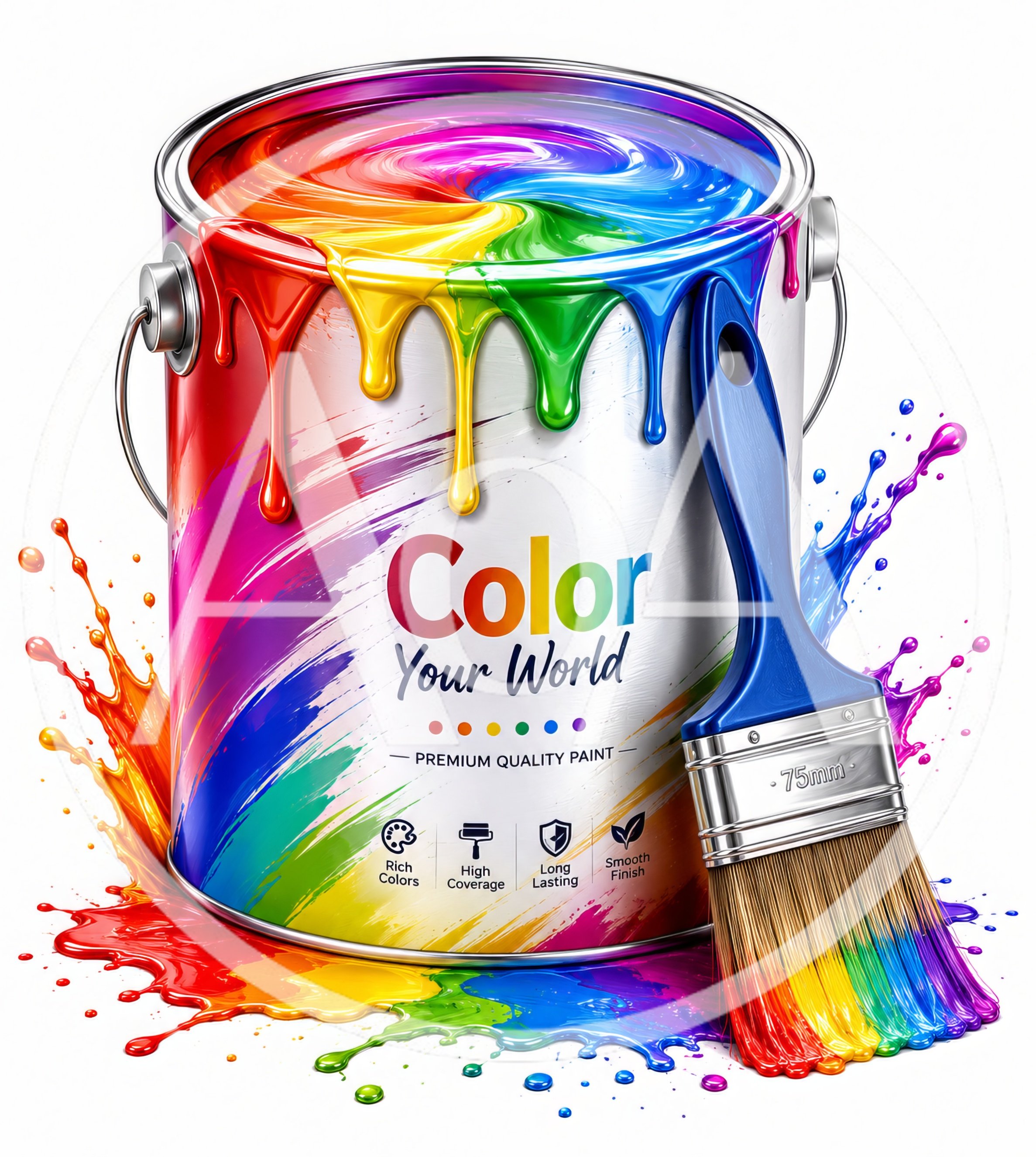 Paint Can With Rainbow Swirl And Brush