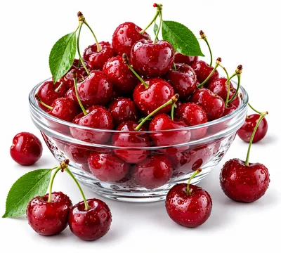Fresh Red Cherries in a Glass Bowl
