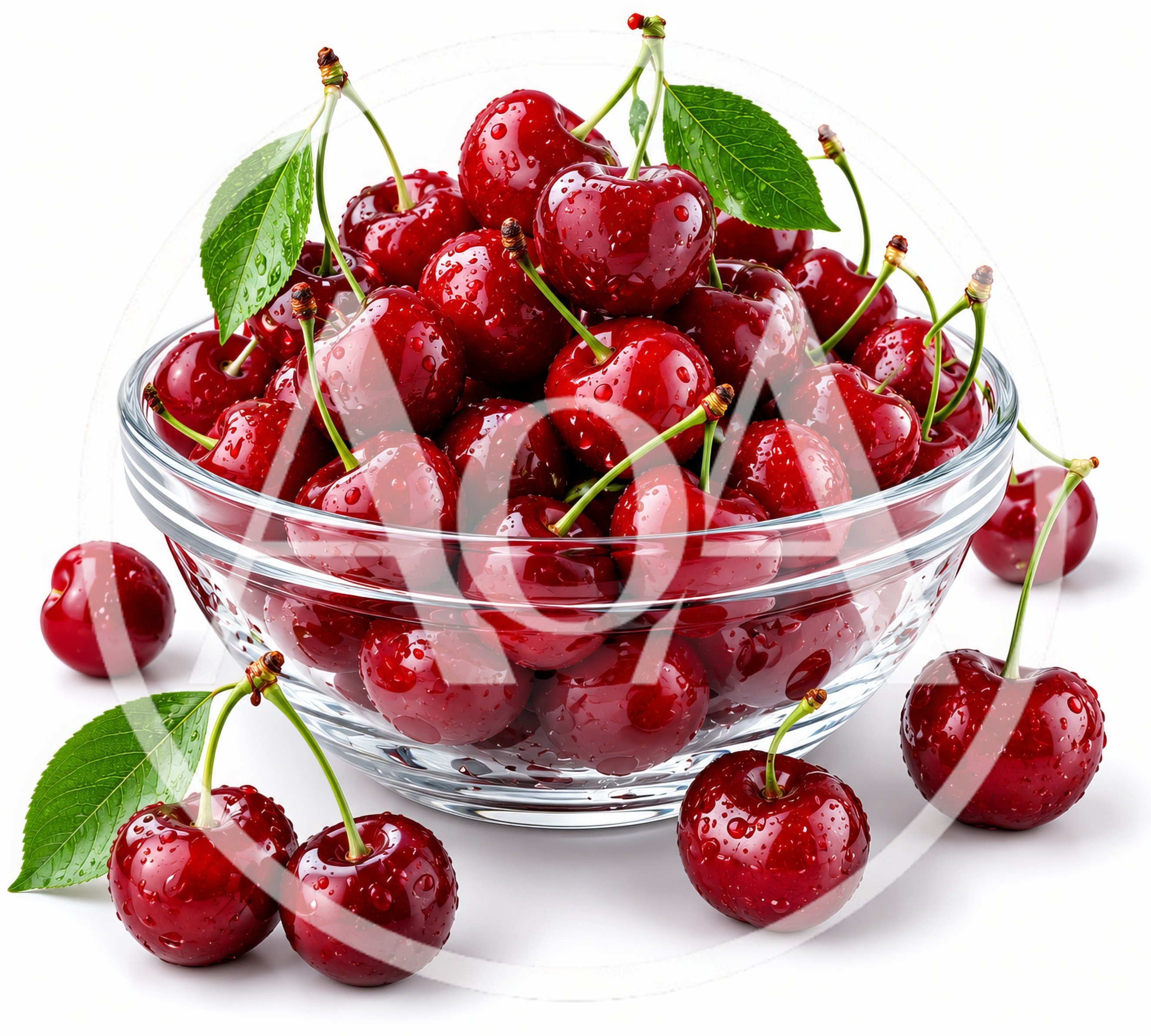 Fresh Red Cherries in a Glass Bowl