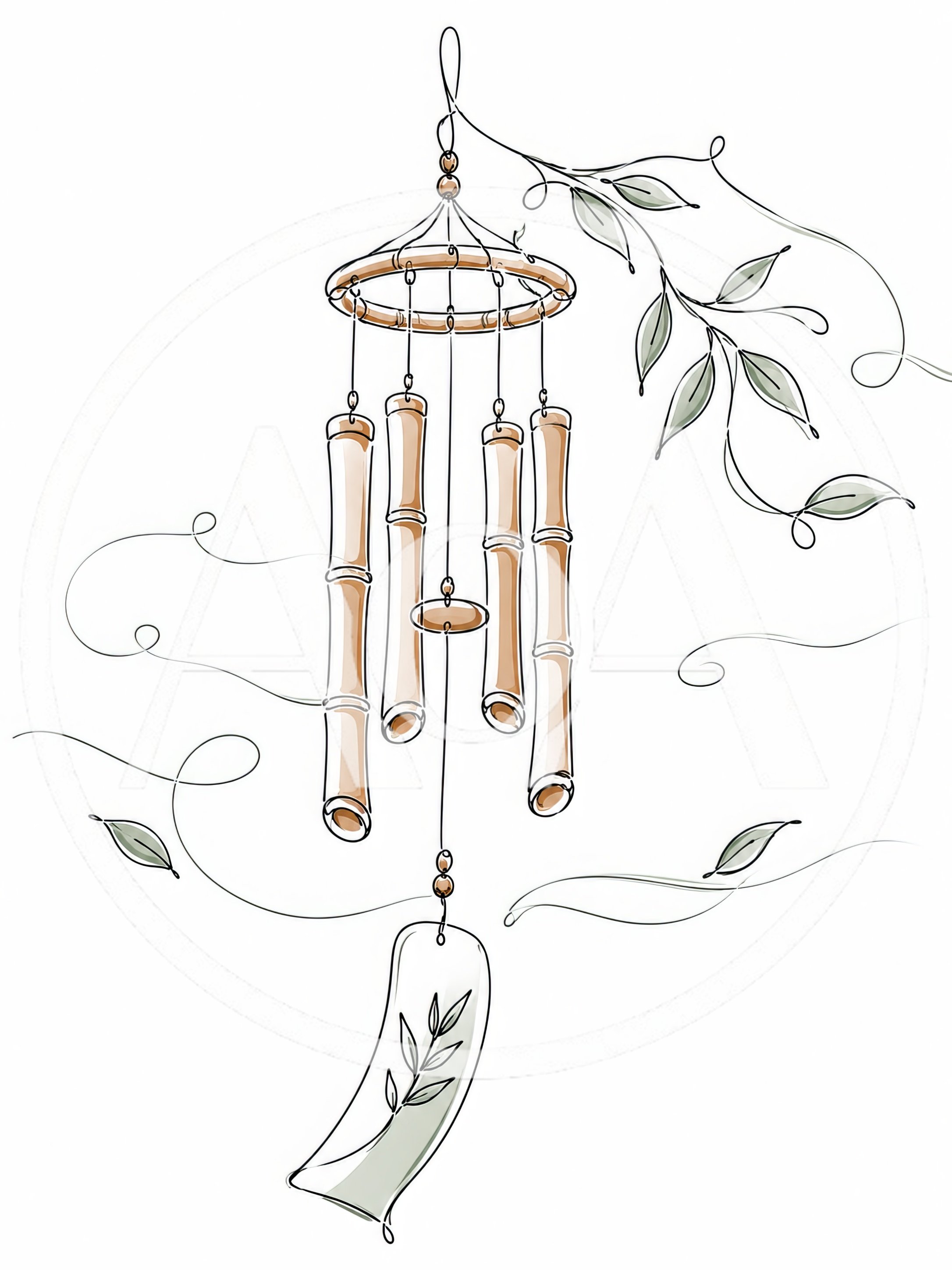 Minimalist Line Art Illustration Of Bamboo Wind Chimes