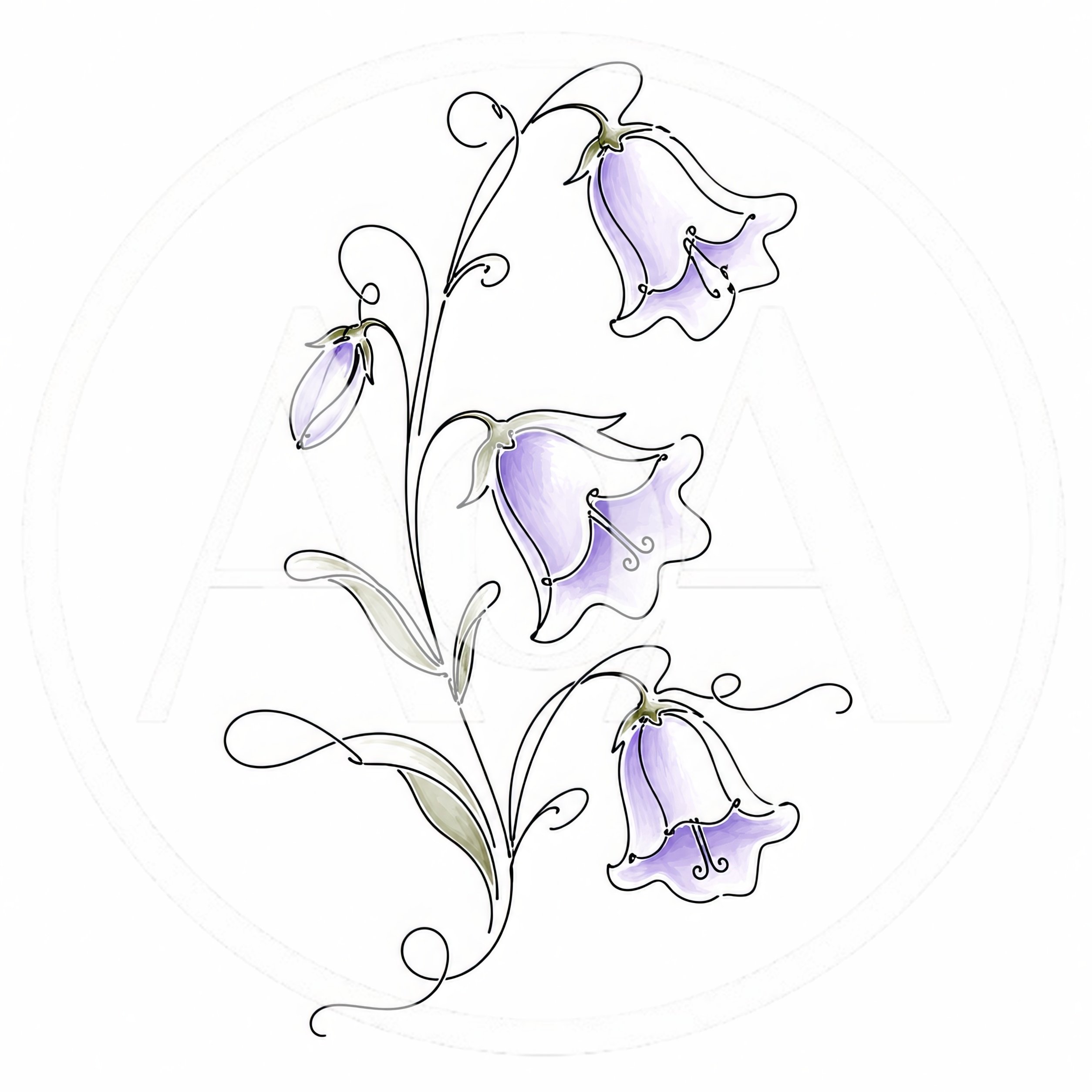 Minimalist Line Art Illustration Of Purple Bellflowers