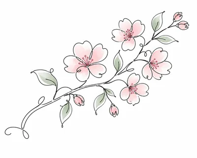 Minimalist Line Art Cherry Blossom Branch Illustration