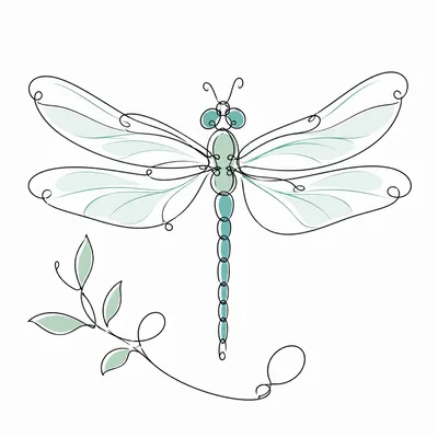 Minimalist Line Art Dragonfly Illustration With Botanical Element
