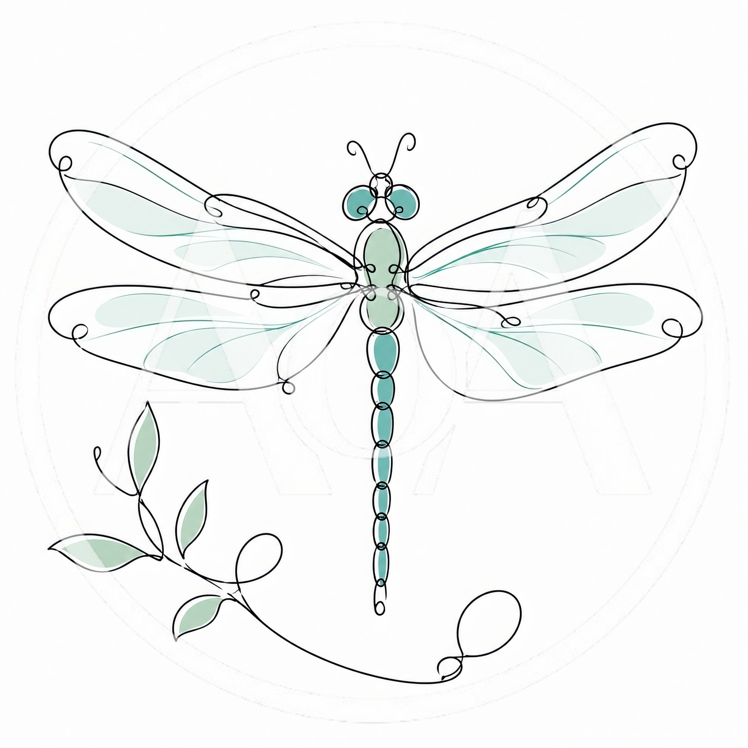 Minimalist Line Art Dragonfly Illustration With Botanical Element