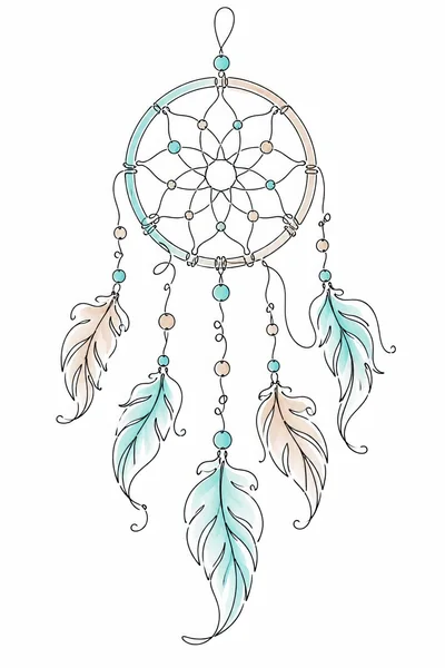 Minimalist Dreamcatcher Illustration With Pastel Feathers