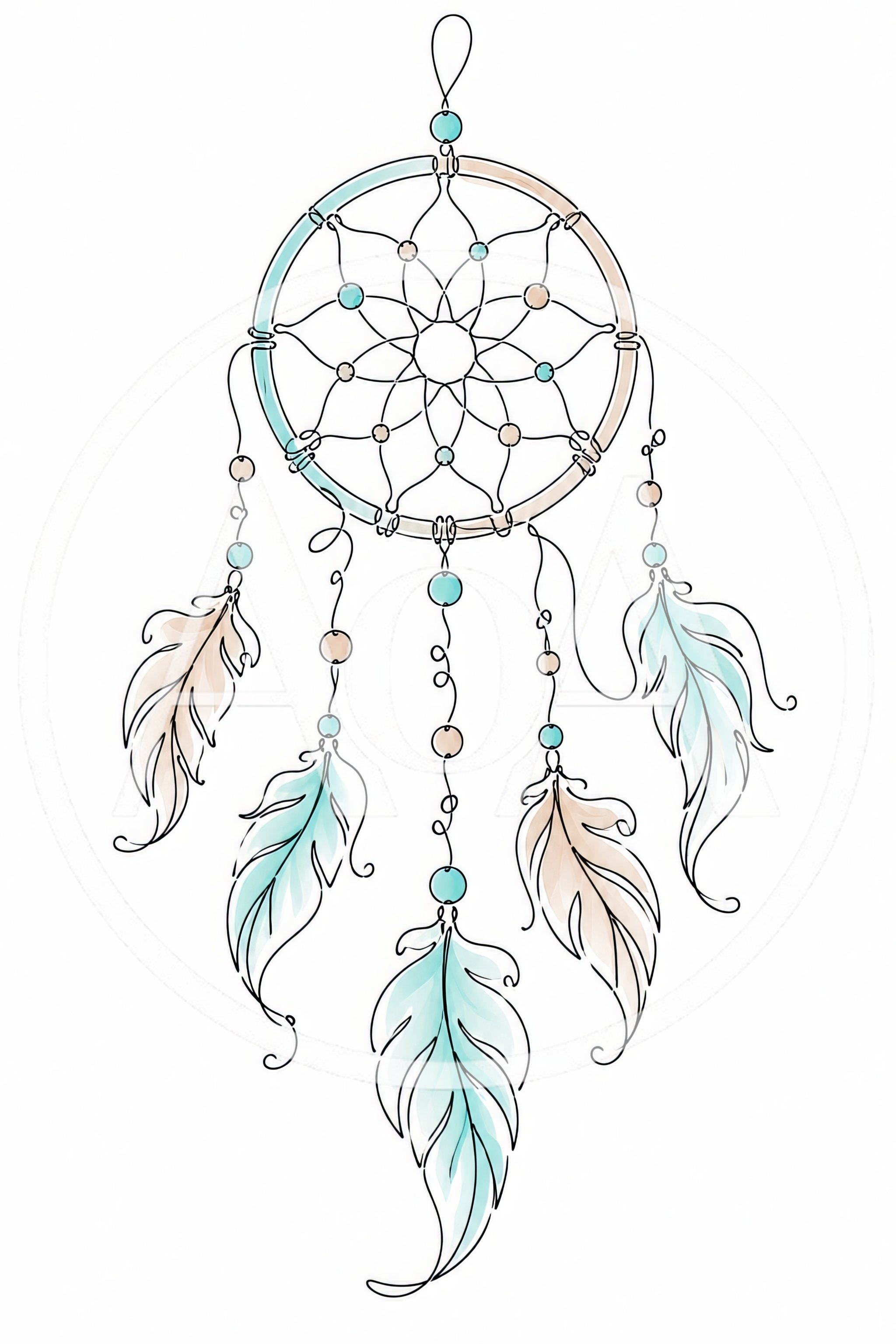 Minimalist Dreamcatcher Illustration With Pastel Feathers