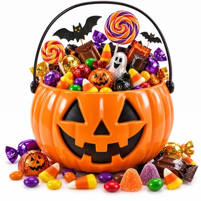 Halloween Pumpkin Bucket Filled With Assorted Candy