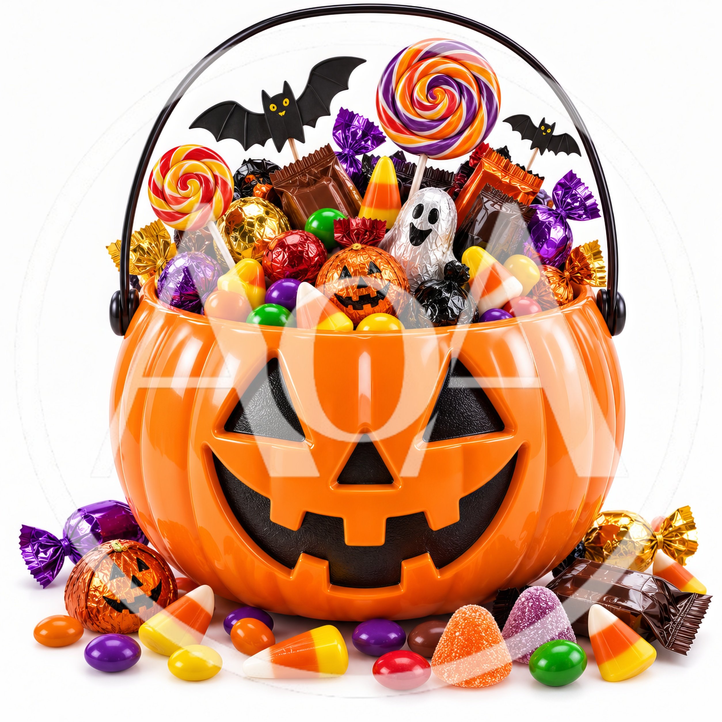 Halloween Pumpkin Bucket Filled With Assorted Candy