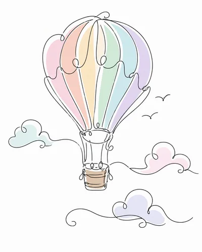 Minimalist Line Art Hot Air Balloon Illustration