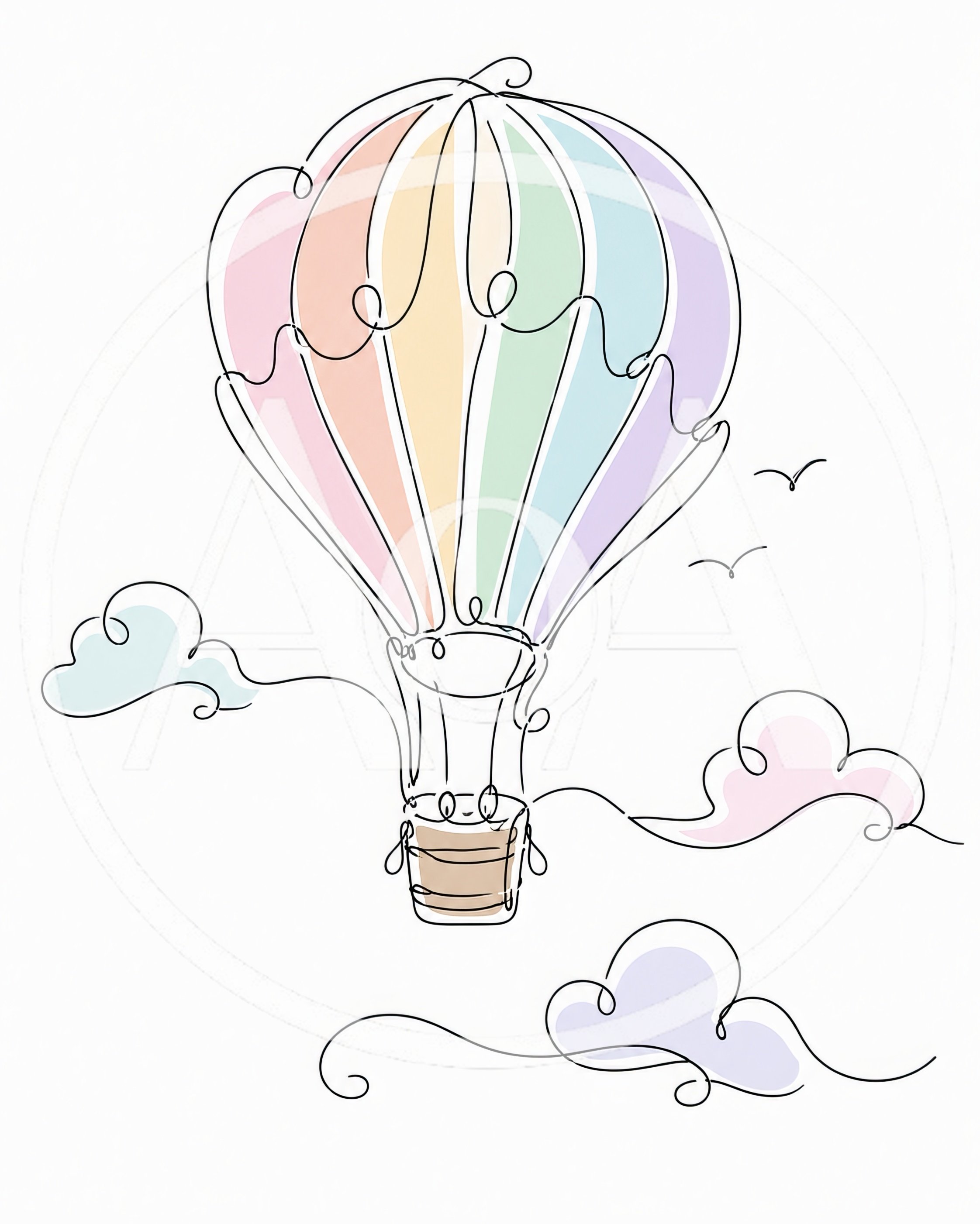 Minimalist Line Art Hot Air Balloon Illustration