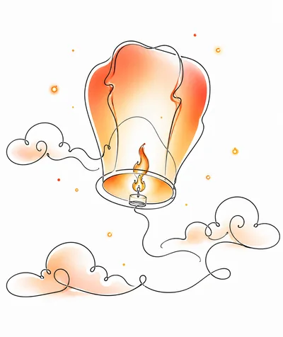 Floating Sky Lantern With Artistic Line Art Clouds