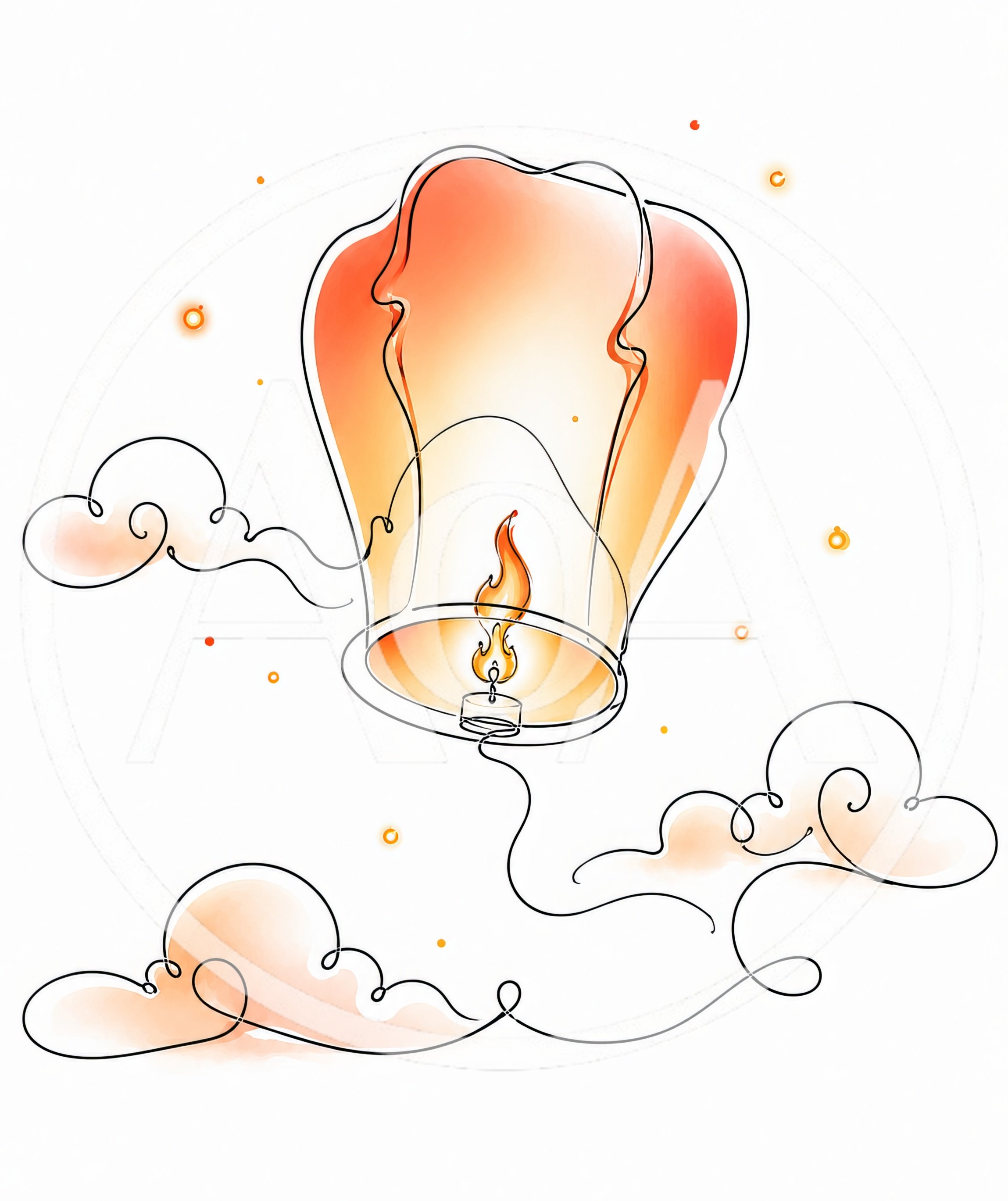 Floating Sky Lantern With Artistic Line Art Clouds