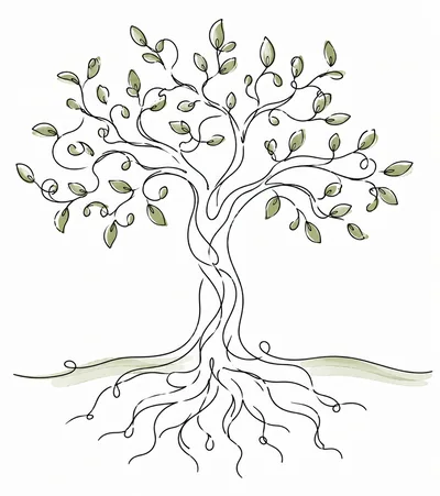 Minimalist Line Art Tree With Roots Illustration