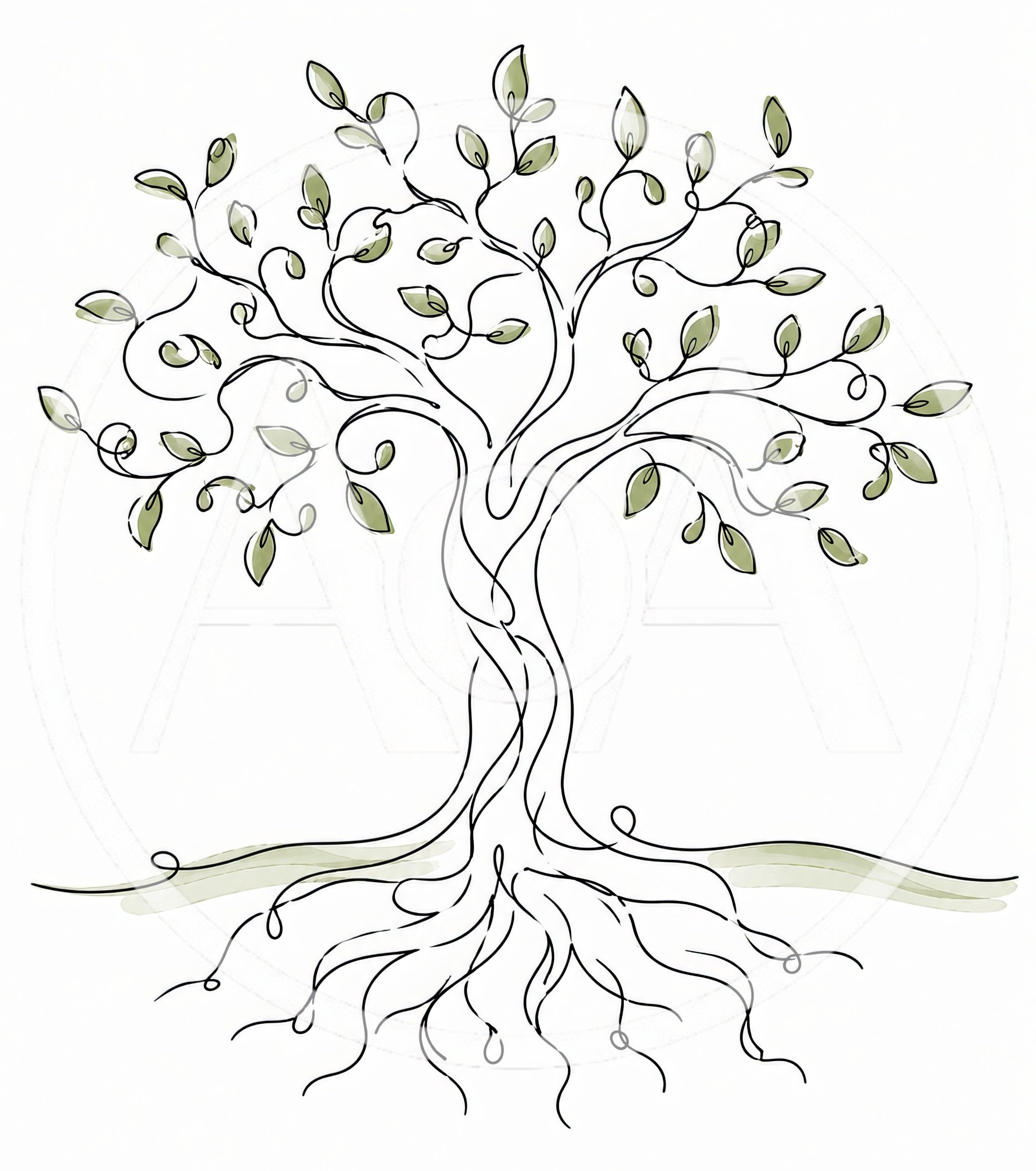 Minimalist Line Art Tree With Roots Illustration