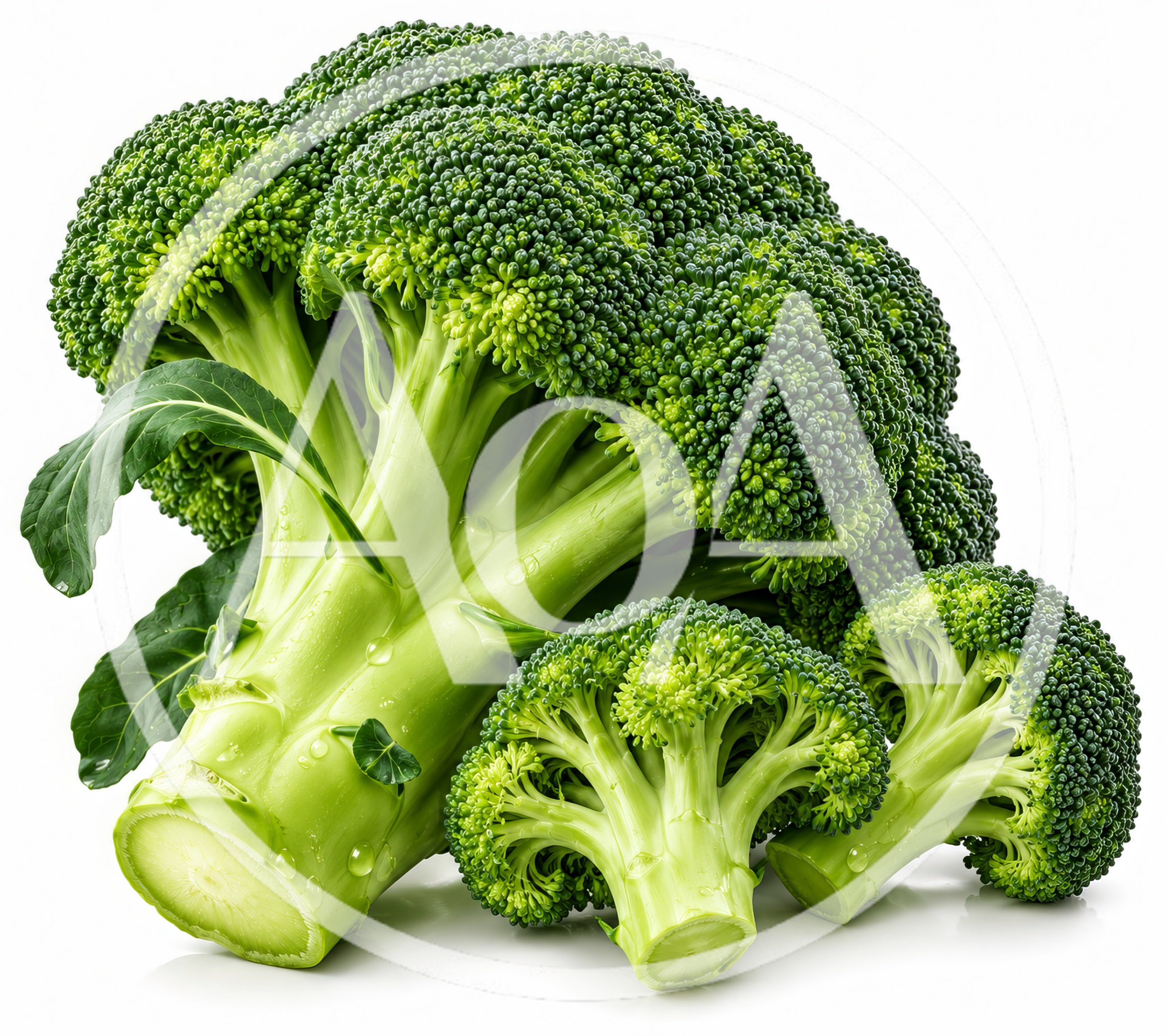 Fresh Green Broccoli Florets on White Background
