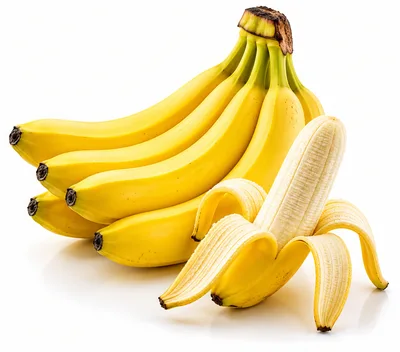 Bunch of Fresh Yellow Bananas with One Peeled Banana