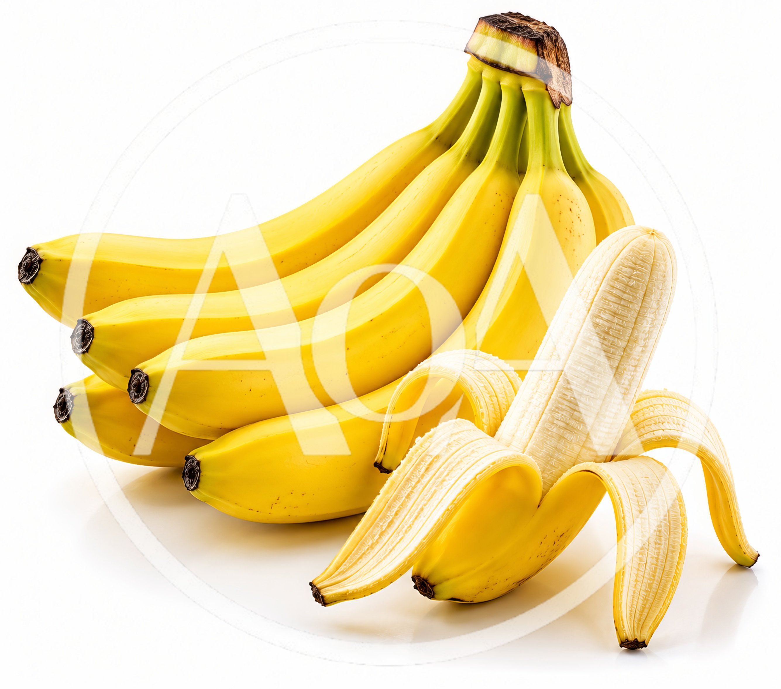Bunch of Fresh Yellow Bananas with One Peeled Banana