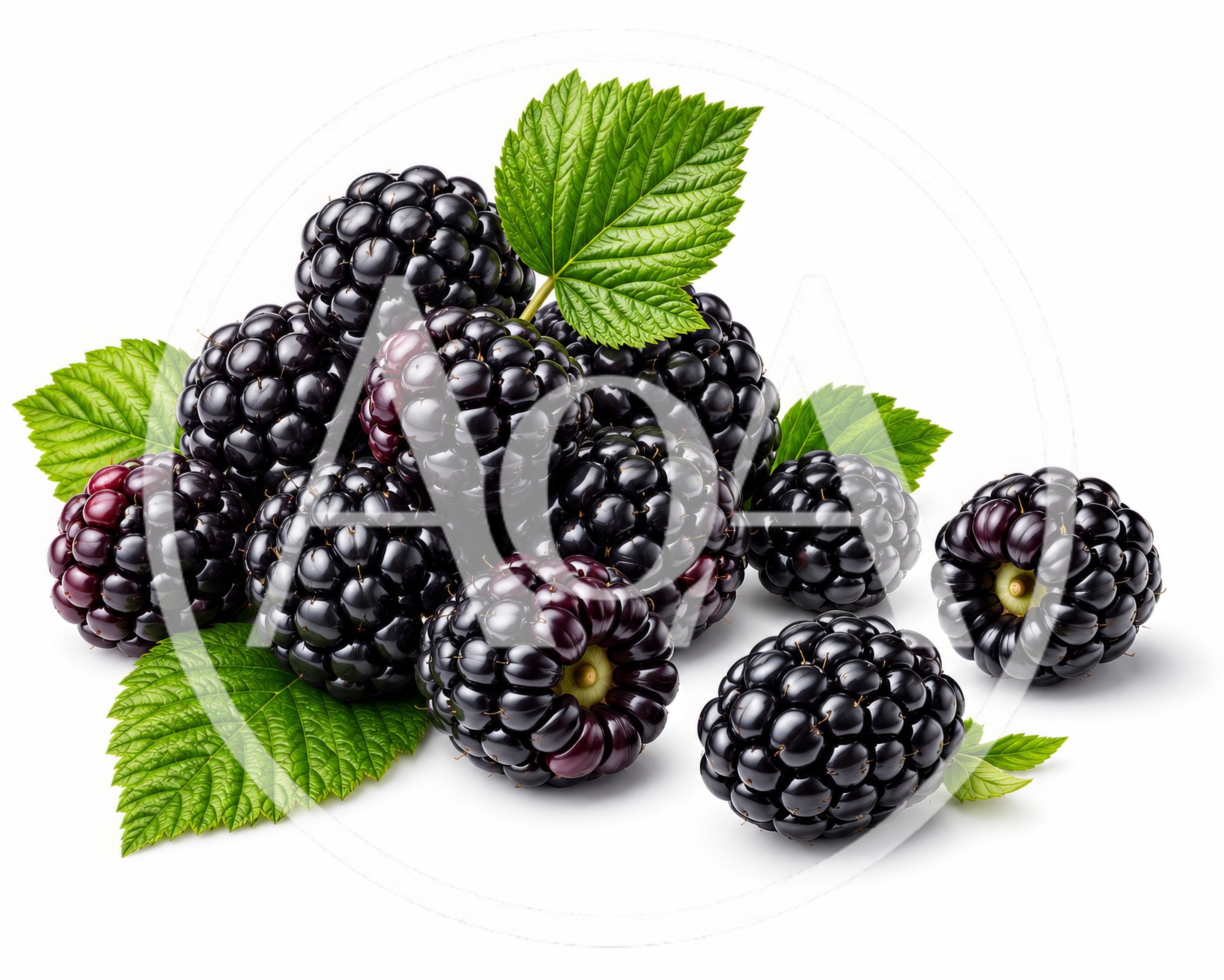 Fresh Ripe Blackberries With Green Leaves