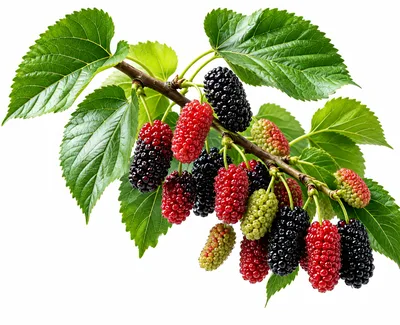 Fresh Ripe Mulberries Hanging From A Branch