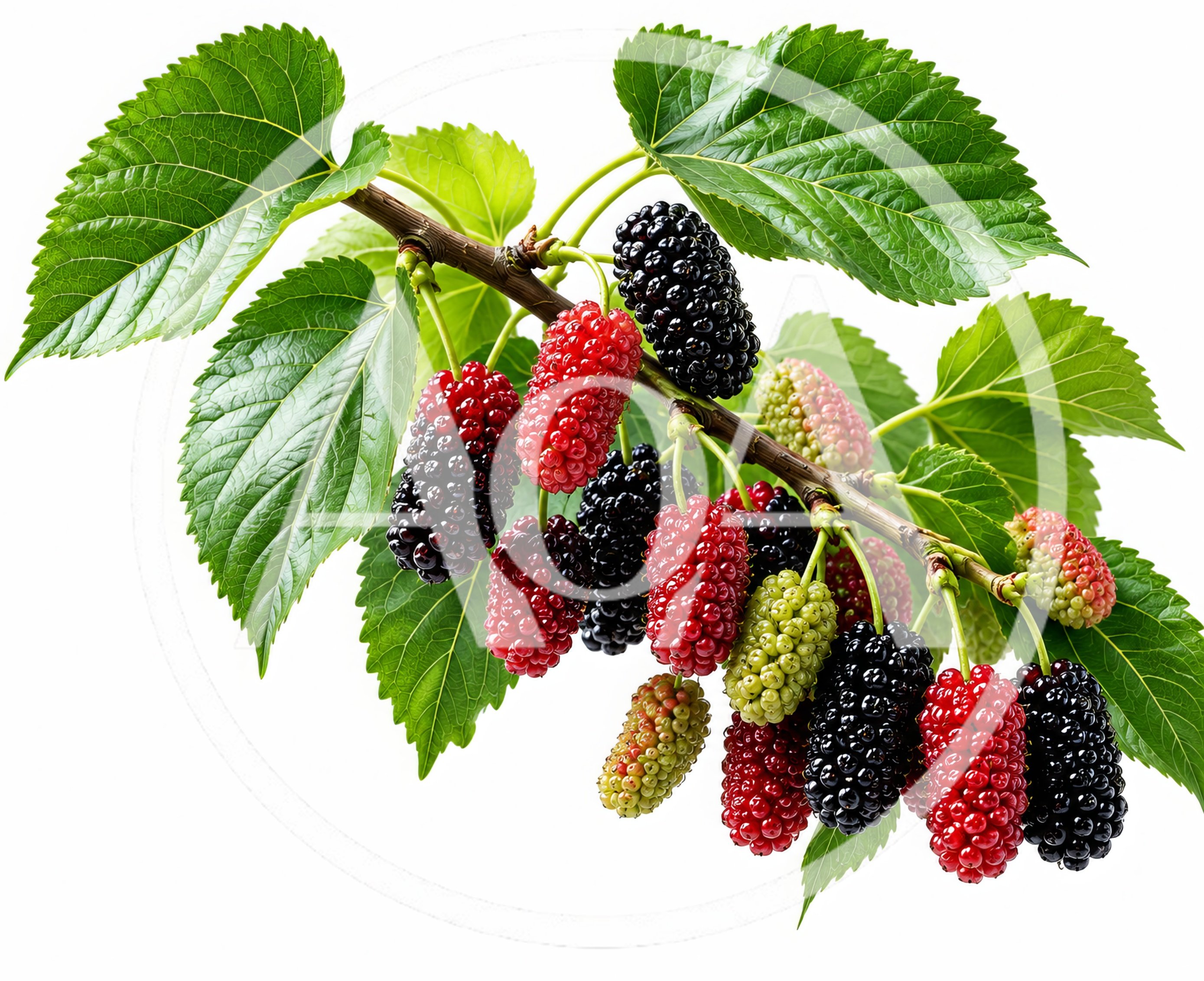 Fresh Ripe Mulberries Hanging From A Branch