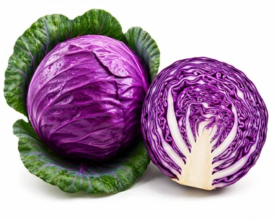 Whole And Halved Red Cabbage On White Background