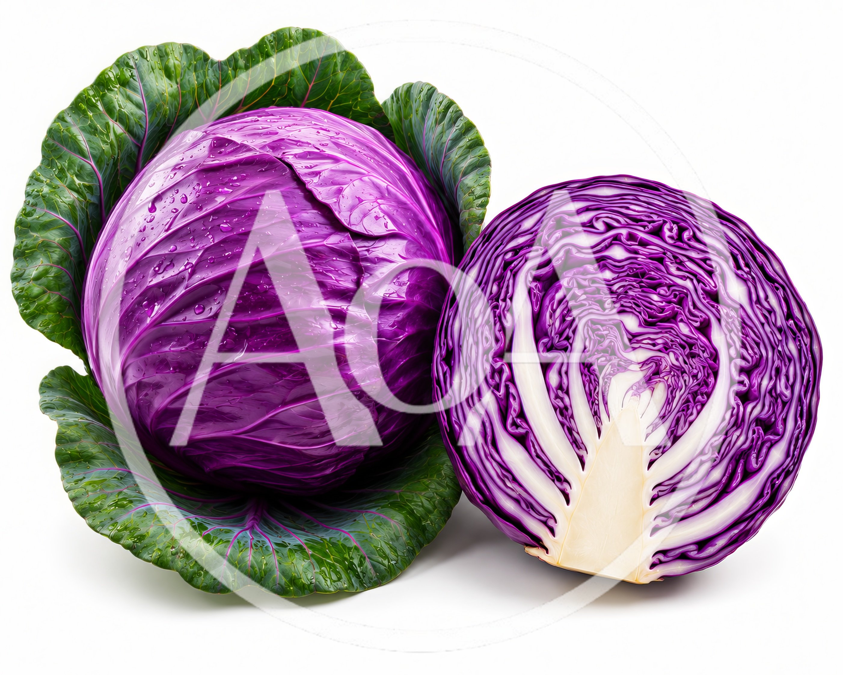 Whole And Halved Red Cabbage On White Background