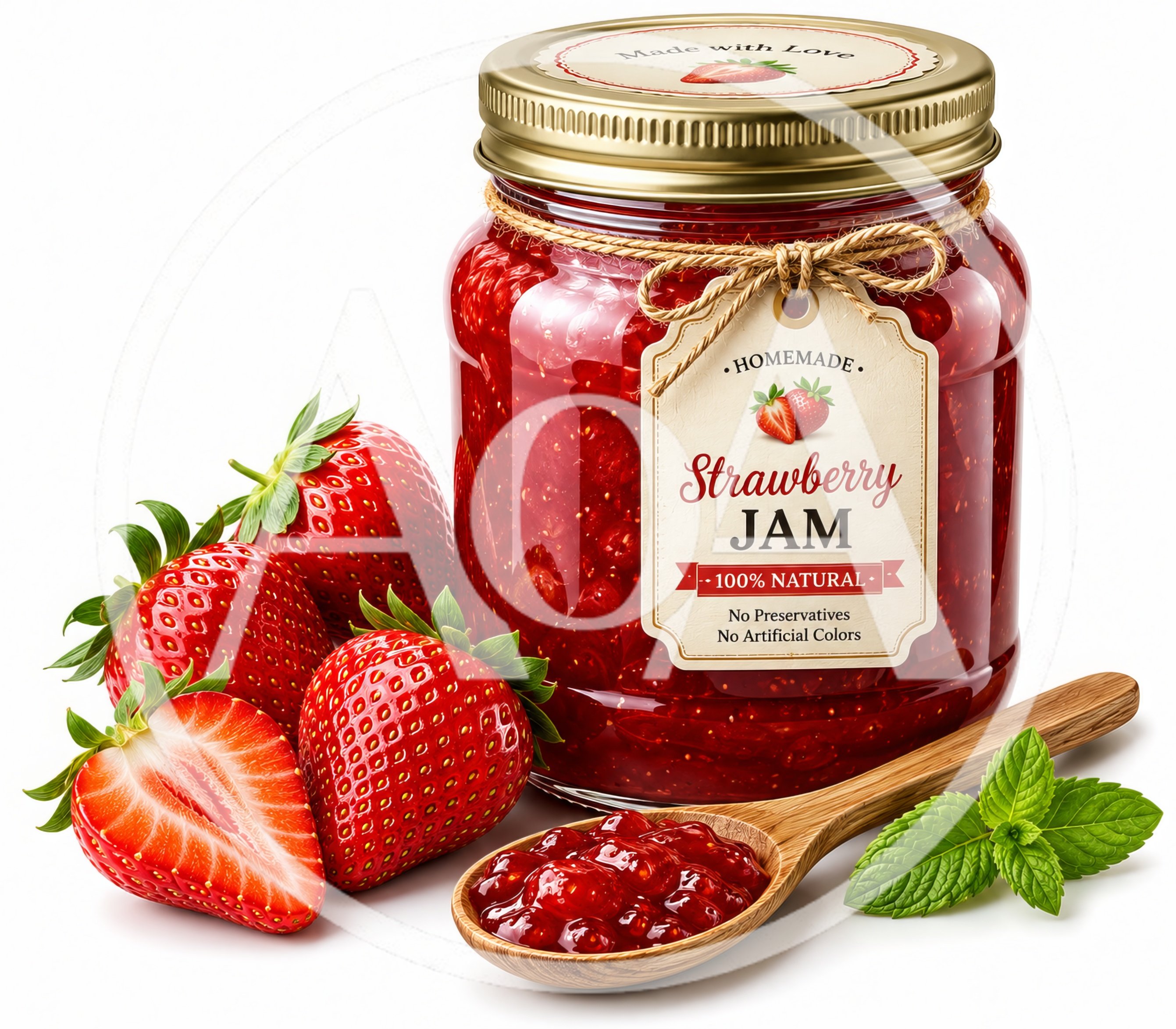 Glass Jar Of Homemade Strawberry Jam With Fresh Fruit