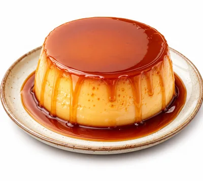Creamy Caramel Flan Dessert On A Ceramic Plate