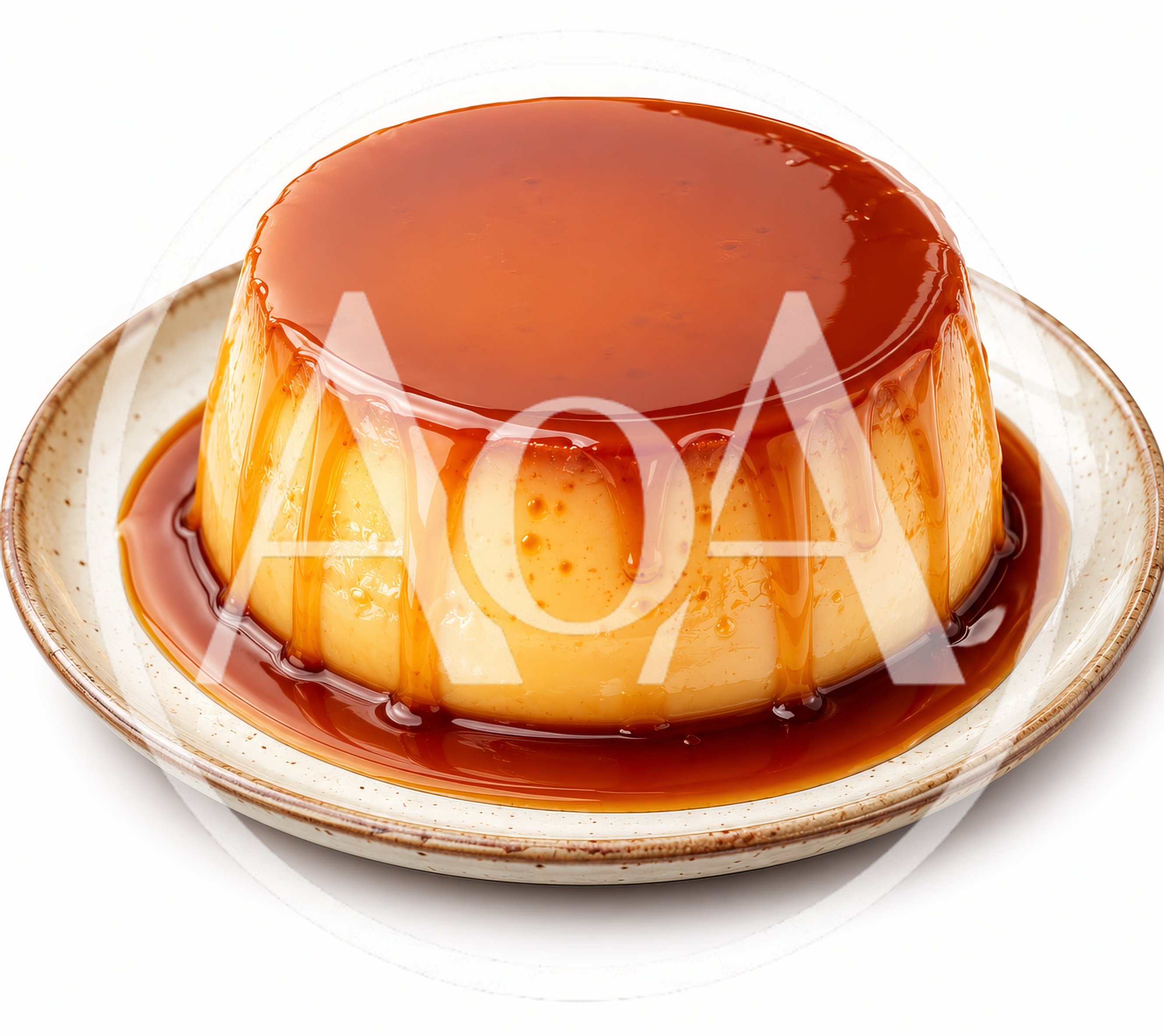Creamy Caramel Flan Dessert On A Ceramic Plate