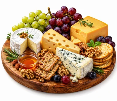 Gourmet Cheese Board With Fruits And Crackers