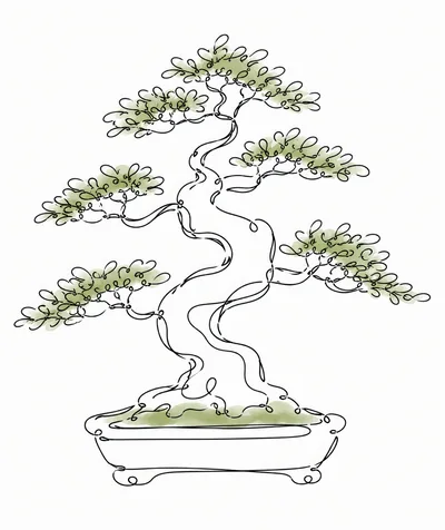 Minimalist Line Art Bonsai Tree Illustration