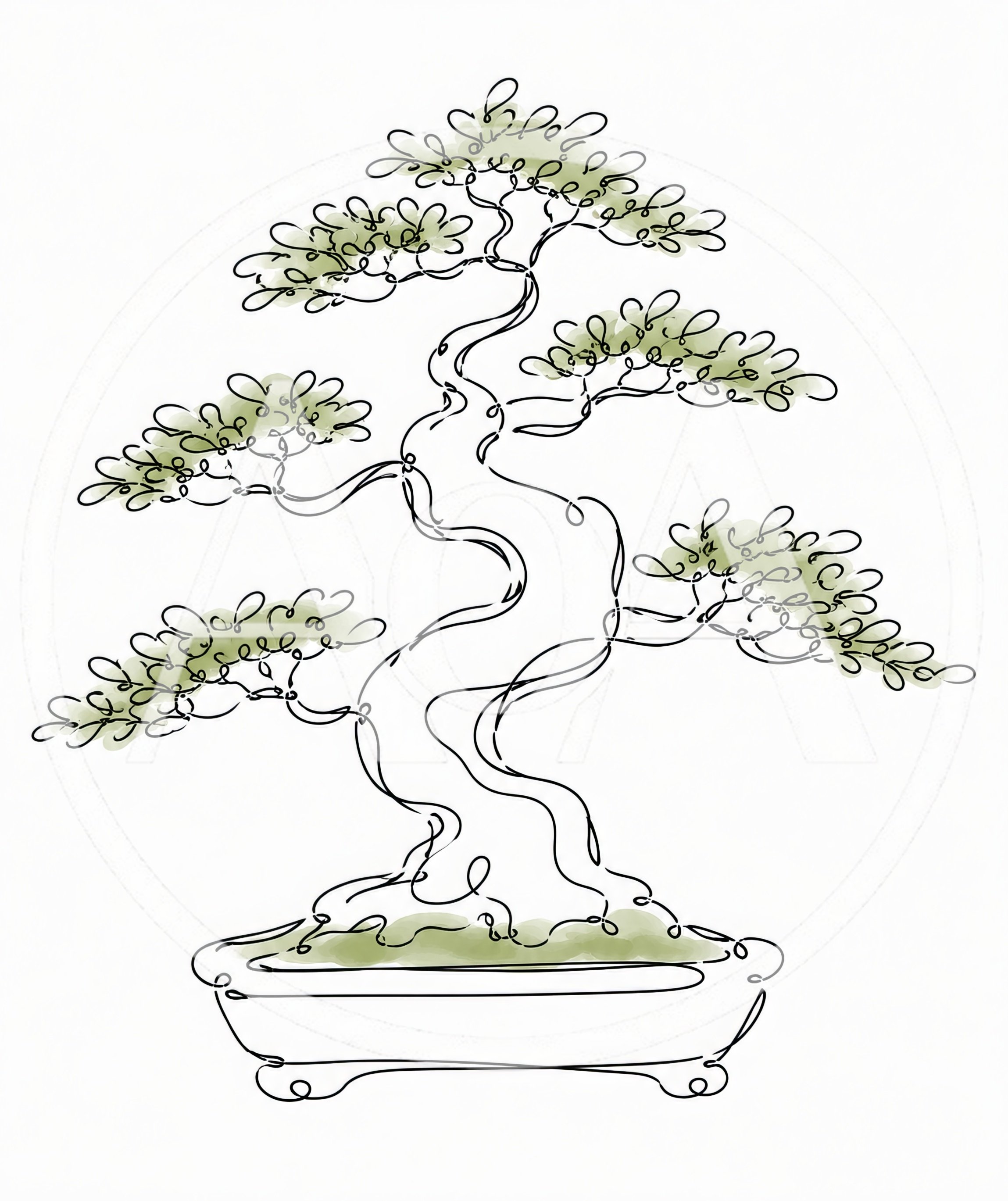 Minimalist Line Art Bonsai Tree Illustration