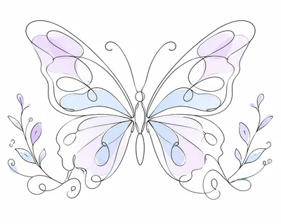 Minimalist Line Art Butterfly With Floral Accents