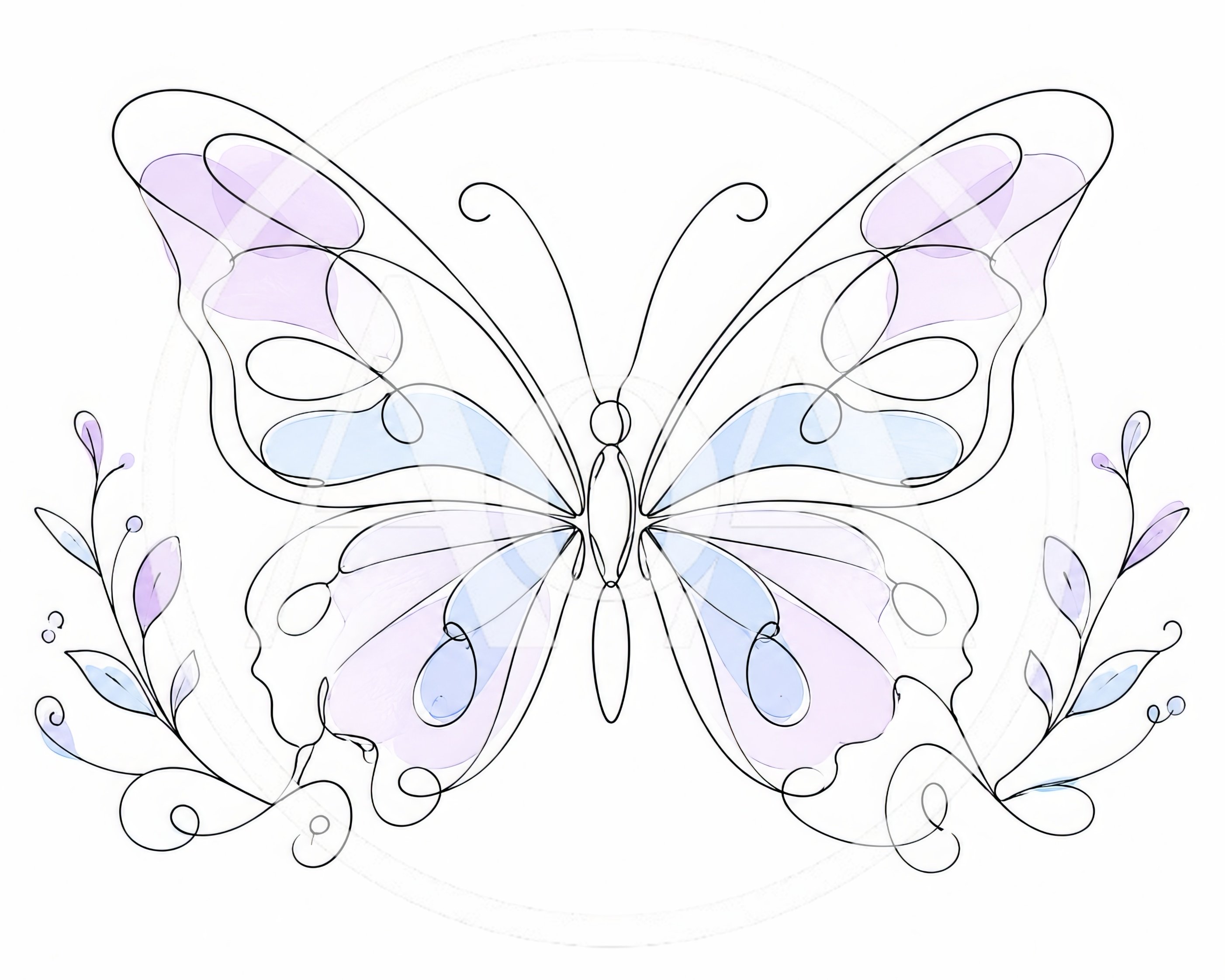 Minimalist Line Art Butterfly With Floral Accents
